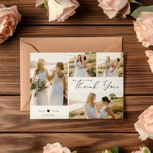 Imprimir postal de boda / Tarjetas de agradecimiento para boda / Cronología divertida / Tarjetas de agradecimiento de boda con foto / Tarjetas de agradecimiento de boda elegantes