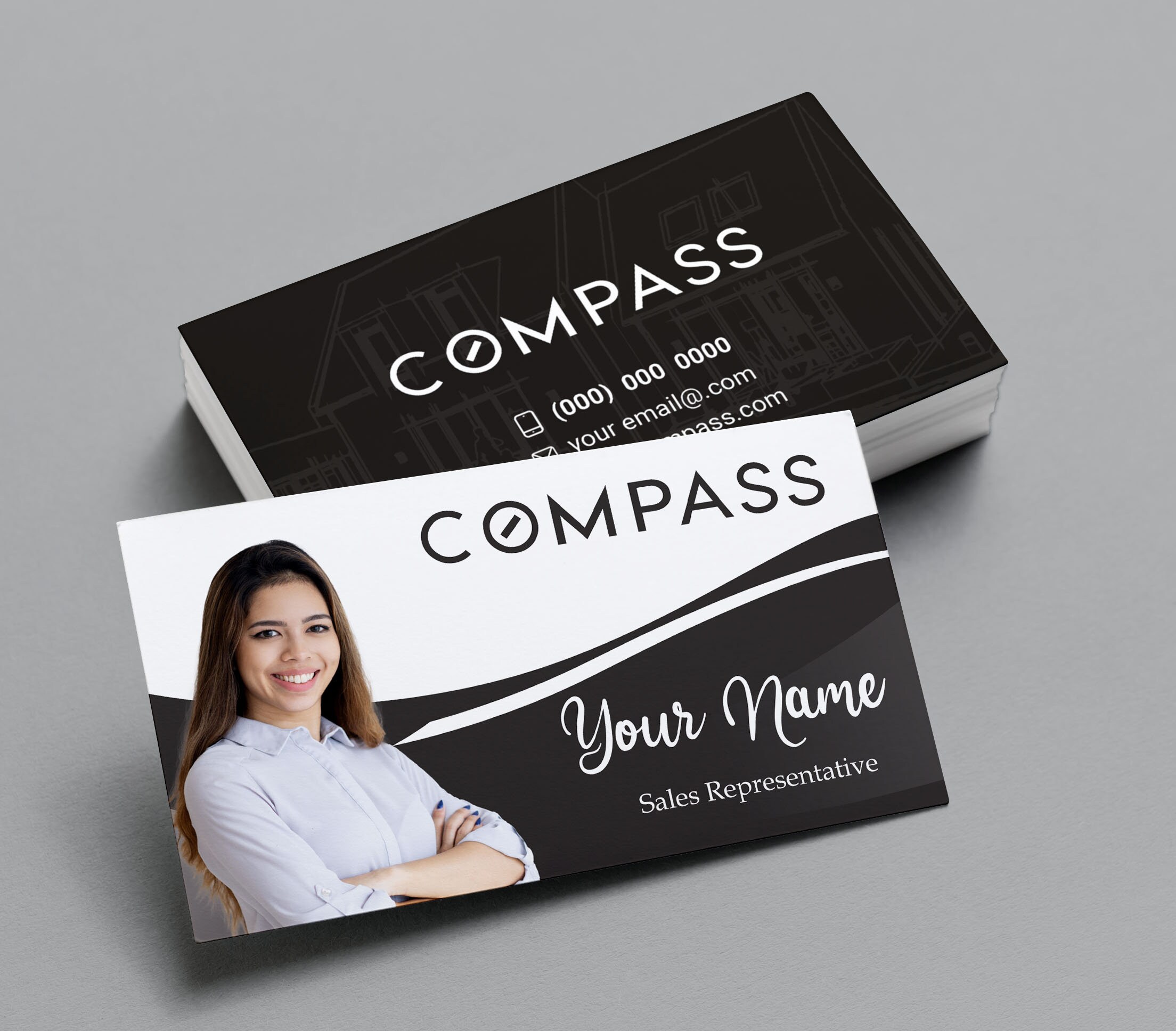 Compass Soft Touch Laminated Business Cards Etsy
