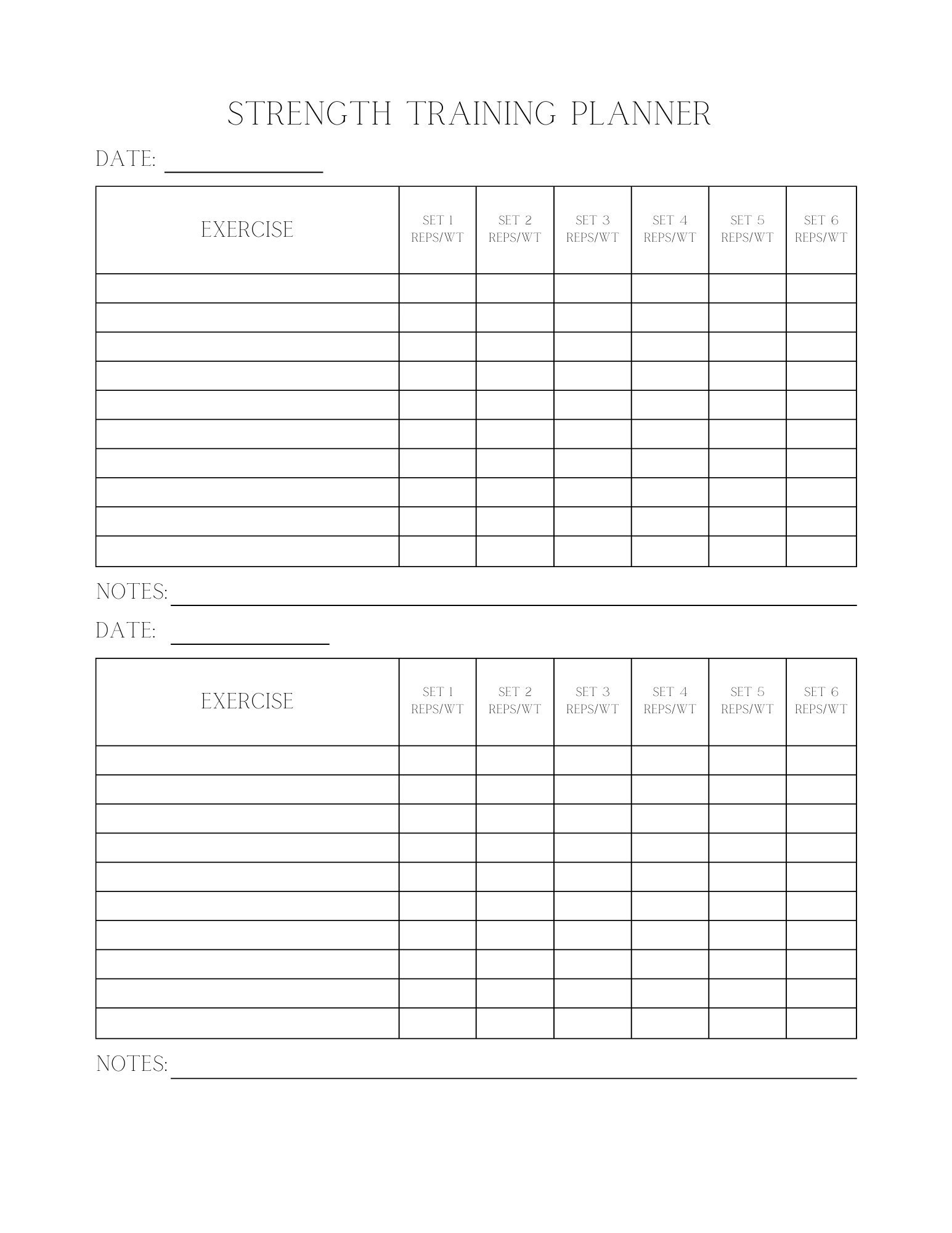 Printable Strength Training Planner, Printable Workout Planner, Printable Fitness Planner ...