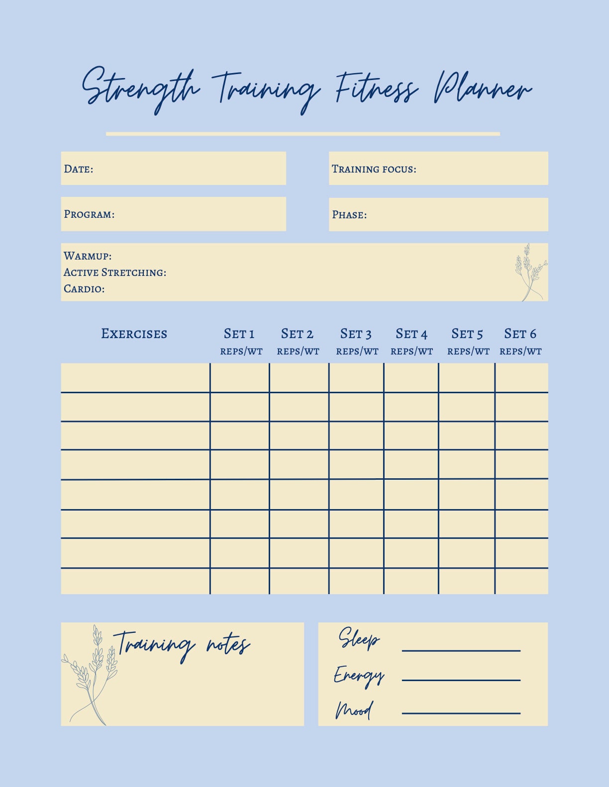 Printable Strength Training Planner, Printable Fitness Planner ...