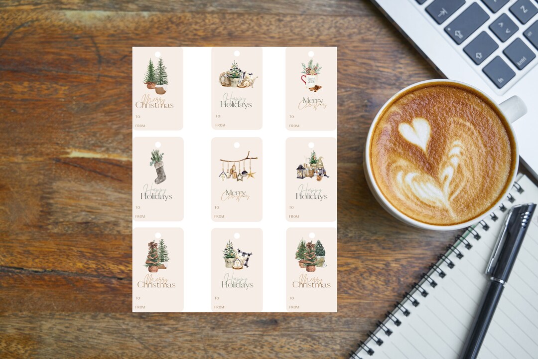 Printable Christmas Gift Tags, Printable Christmas Name Tags, Neutral ...