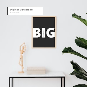 Piense en grande arte de pared imprimible, oficina, decoración de la habitación, piense en gran arte de pared, arte de pared motivacional, cita, inspirador