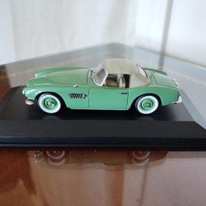 Minichamps BMW Convertible Model Car - Paul&#39;s Mini Art 1/43 Scale: 1957 BMW 507 Mint Green Sports Car on Display Base