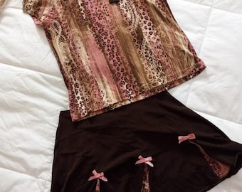 Amy Byer Matching Leopard Print Blouse & Skirt Set Girls Size 4
