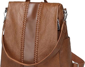 UK Women’s Leather Anti-Theft Backpack Rucksack School Shoulder Bag Black/Brown 