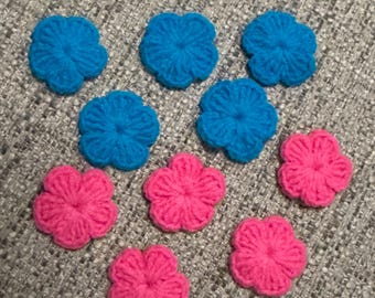 Handmade 10pcs Crochet Flower Appliques – Pink and Blue Embellishments for Hair Bows, Clips, Headbands  DIY Crafts