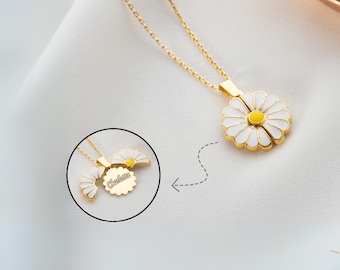 Personalized Daisy Necklace, 925 Handmade Sterling Silver Christmas Gift Jewelry, Secret Message Birthday Gift for Grandmom Gift for Teacher
