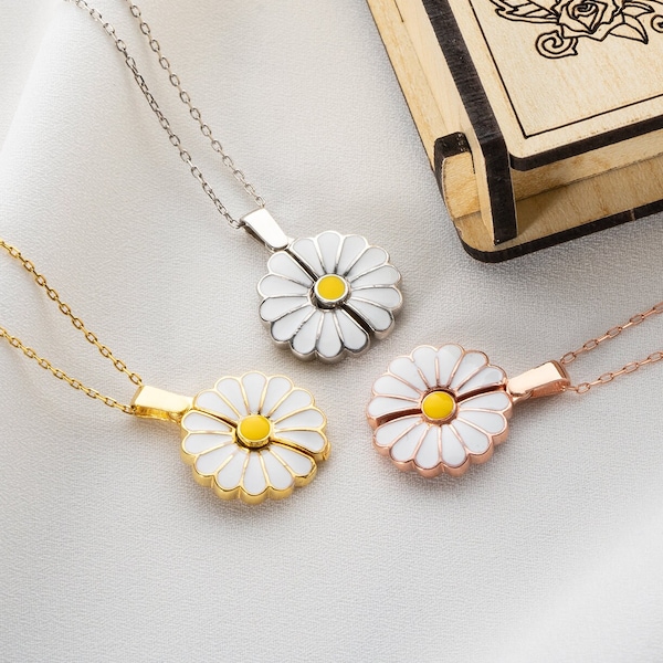 Secret Message Necklace for Women, Personalized Daisy Necklace, Christmas Gift, Custom Dainty Daisy, Birthday Gift for Mom, Gift for Teacher