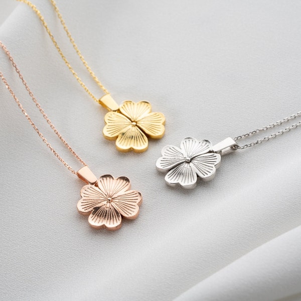 Personalized Clover Necklace with Secret Message for Women, Christmas Gift for Her, Dainty Clover, Birthday Gift for Mom, Gift for Teachers