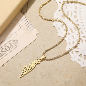 Palestine Map Necklaces for Women - La Tahzan Innalaha Ma&#39;ana | Don&#39;t be sad, Allah is always with us Arabic calligraphy Necklace - P2