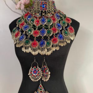 Multicoloured Long Bridal Afghan Kuchi Choker, Statement Vintage Kuchi Choker, Gold Afghan Choker, Tribal Ethnic Choker, Kuchi Jewellery.