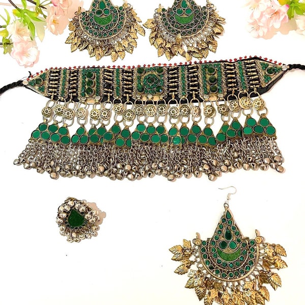 Afghani Kuchi Bridal Wedding Jewelry Set, Afghani Choker Sets. Afghan Jewelry.