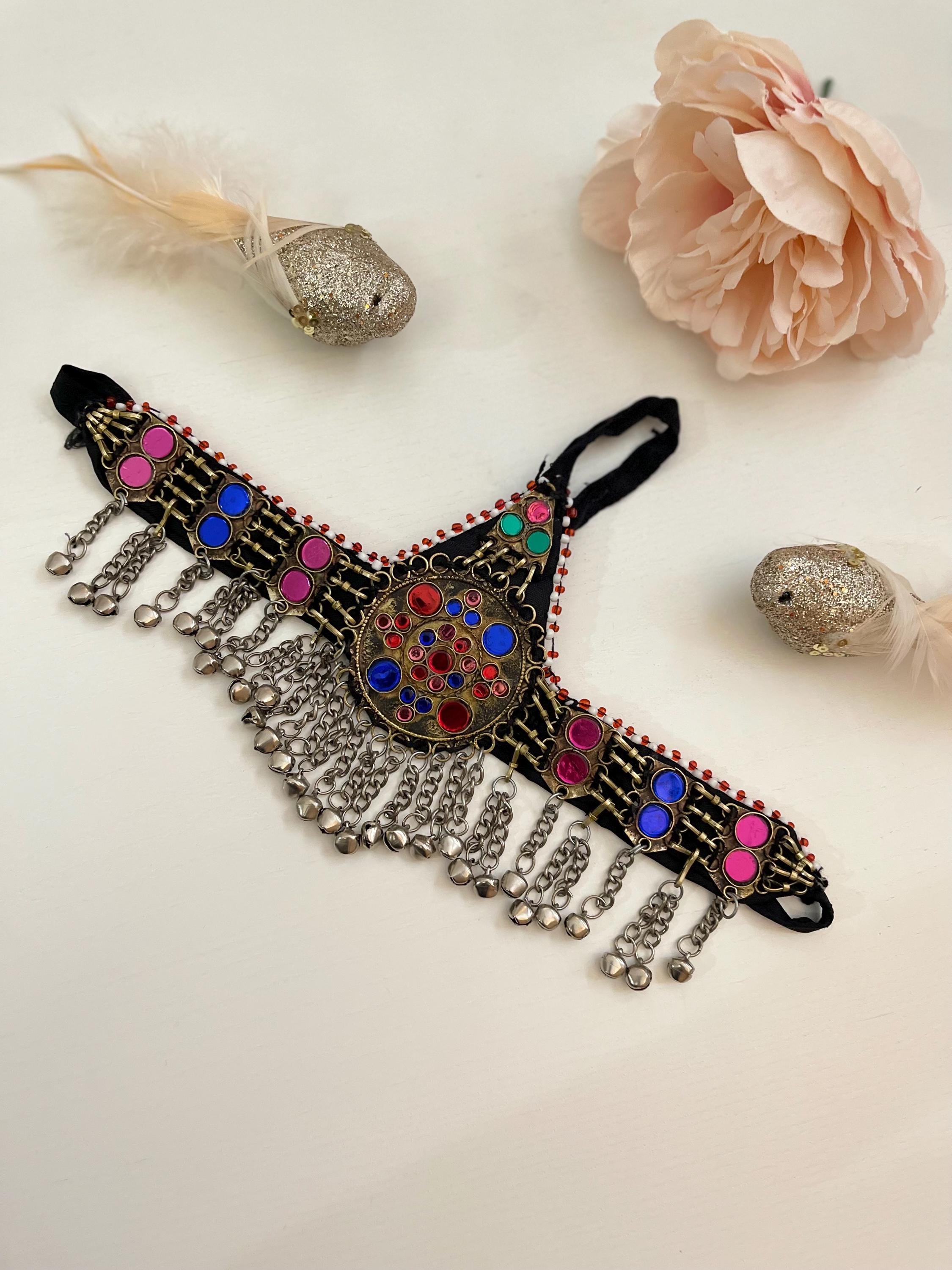 Afghani Kuchi Choker Headdress Jewelry Forehead Band Vintage Festival Afghan Jewellery Set | Afghan Jewellery Vintage Kuchi Choker  main image 2
