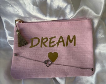 Pochette dream rose avec bracelet argenté