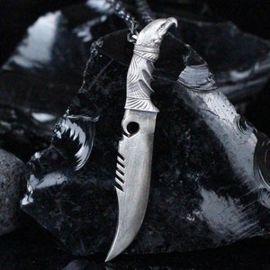 Collar con colgante de cuchillo y águila en plata de ley, collar único y genial para hombres, collar con hoja de águila, joyería de plata hecha a mano