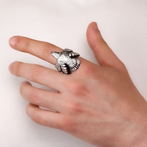925 Sterling Silver Large  Eagle Ring, Unique Eagle Ring, Wild Animal Ring, Eagle Jewelry, Eagle Lover Gift, Eagle Spreading Wings Ring