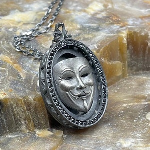 Vendetta Necklace for Men, Large Silver Anonymous Face Necklace, Mask Charm Gift, V for Vendetta 925 Sterling Silver Charm Necklace