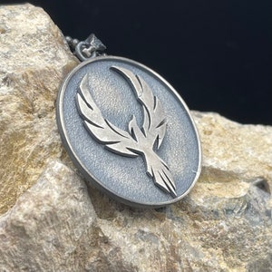 Coin Phoenix Necklace, Engraved Fire Bird Necklace, Phoenix Jewelry for Men, Spiritual Bird Necklace, Mythological Necklace, Gift Him