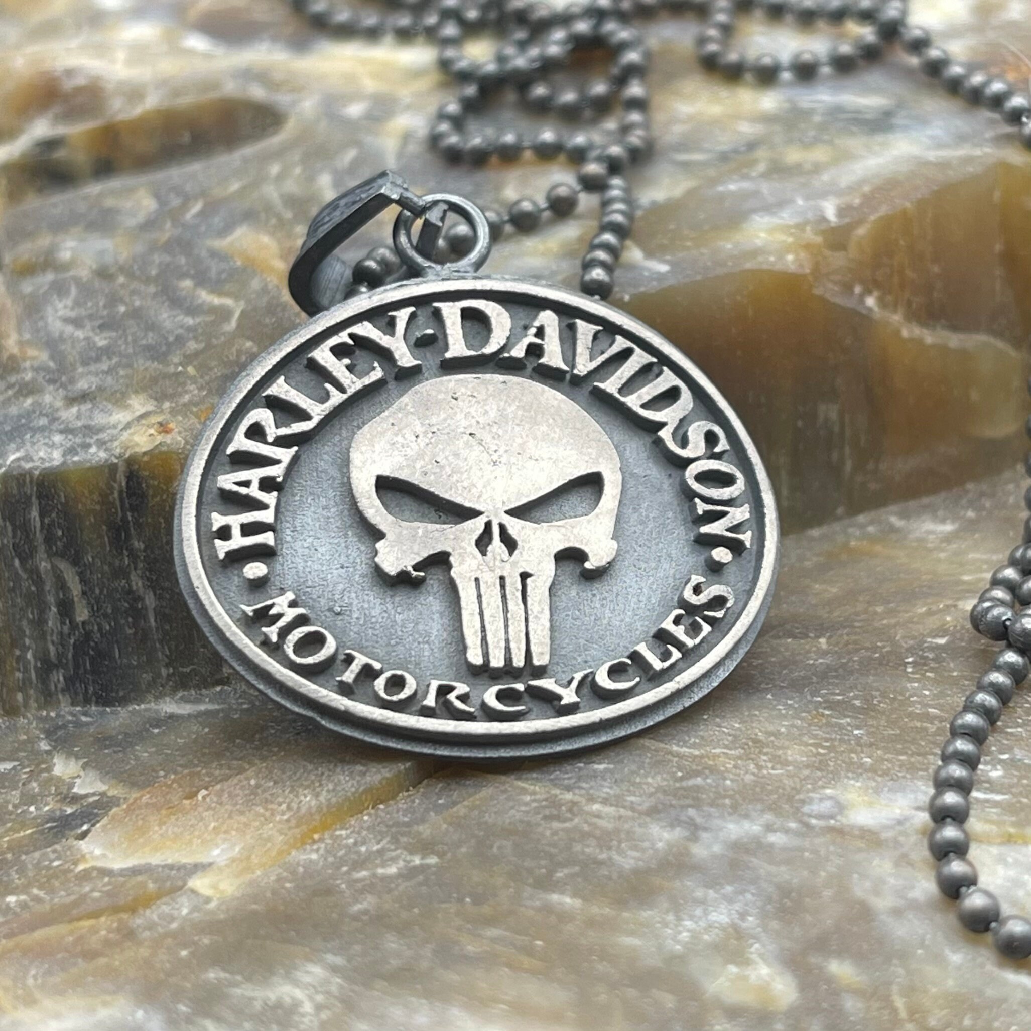 Sterling Silver Skull Coin Necklace, Engraved Gothic Jewelry