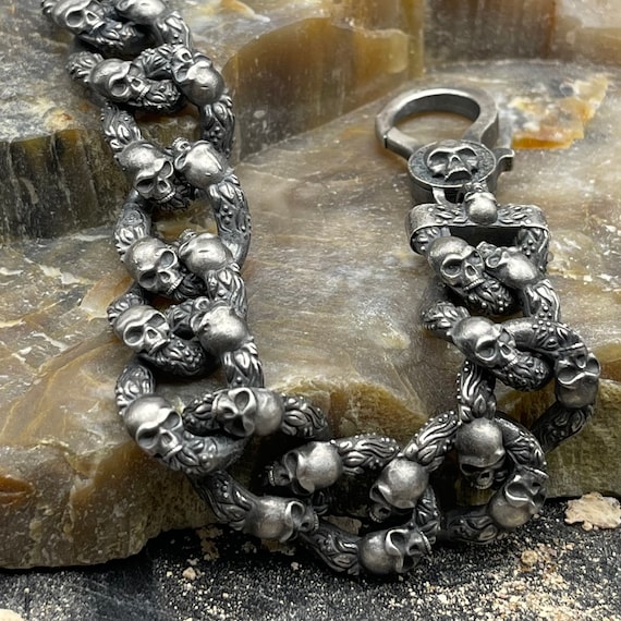Heavy Skull Head Bracelet Link Chain Bracelet Skull Jewelry Skull Gift Dark Jewelry Gift Handmade Gothic Bracelet Gift for Him Etsy UK