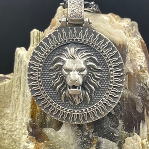 Silver Lion Coin Necklace, Engraved Lion Necklace, Rustic Necklace, Bohemian Loin Necklace for Men, Animal Lover Gift, King Lion Necklace