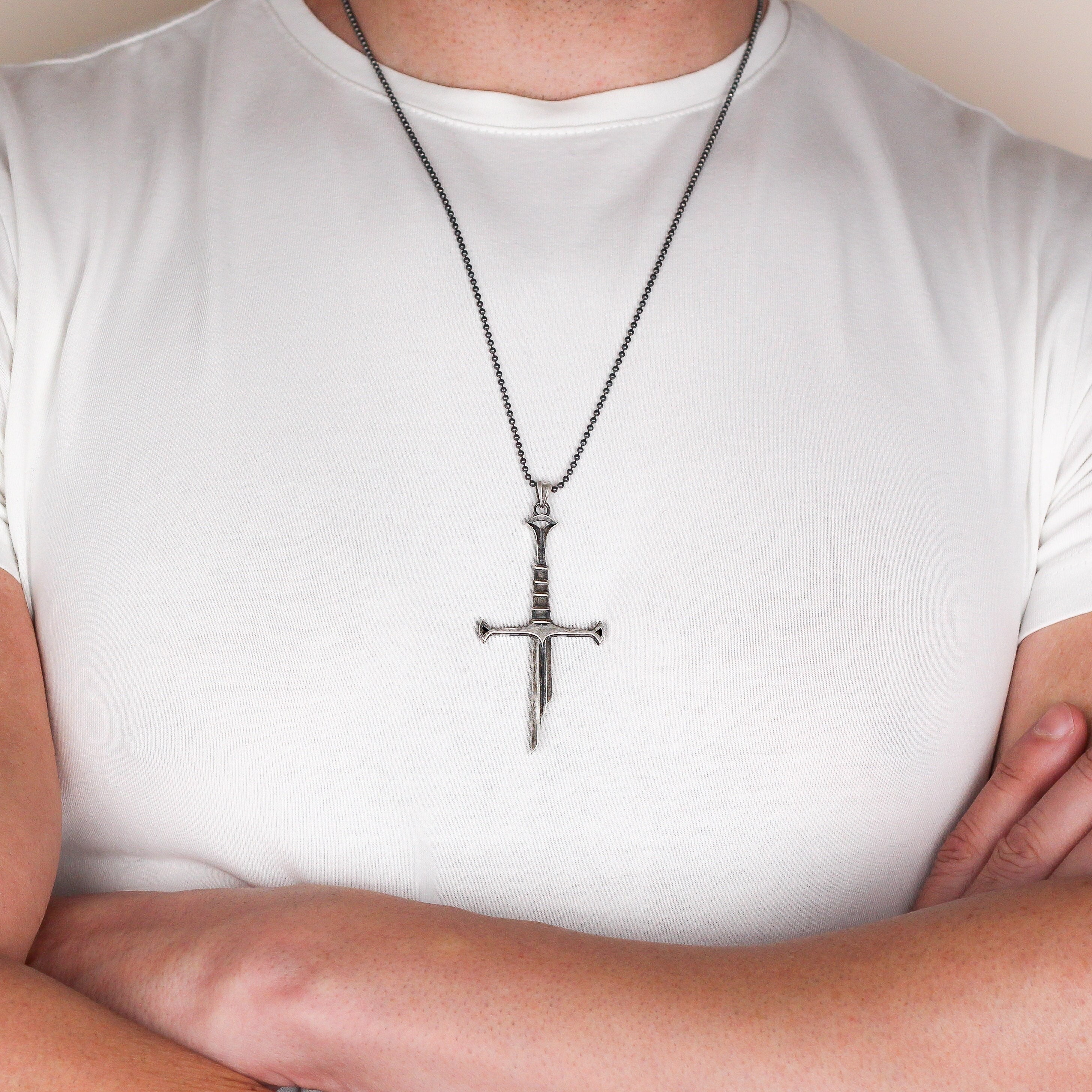 Gothic Broken Sword Cross Necklace Vintage Samurai Sword Pendant Necklace