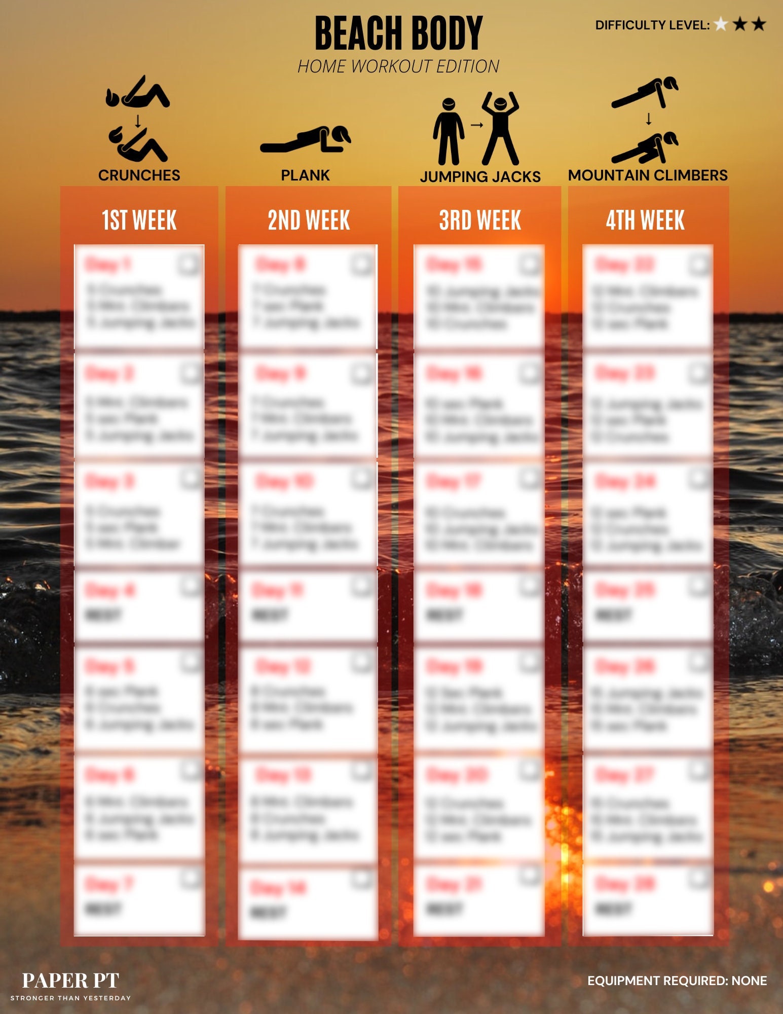 4 Week Beach Body Home Workout Edition DIFFICULTY LEVEL 1 STAR Etsy