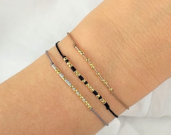 Custom Morse Code bracelet with gold beads, Thin string bracelet for women, Message bracelet, Your text jewelry, Name bracelet • BDM1