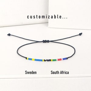 Two countries flags bracelet thin cord, Long distance friendship gift Custom flag bracelet for friends, Mother daughter relationship  • BFM1