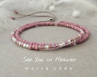 See you in Heaven bracelet, Memorial Morse Code bracelet, Custom memorial jewelry, Loss of a Mom, Dad, child, Remembrance gift • BAM22