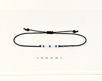 Israel flag bracelet black string, Flag of Israel jewelry, Exchange student, Motherland gift, Expat Emigre bracelet, Custom gift • BFA10