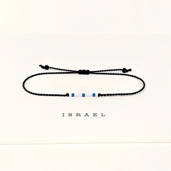 Israel flag bracelet black string, Flag of Israel jewelry, Exchange student, Motherland gift, Expat Emigre bracelet, Custom gift • BFA10