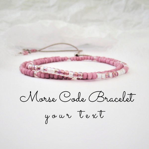 Custom quote Morse Code bracelet for Mom, sister, aunt, bestie, Double wrap beaded bracelet with hidden message, Long text jewelry • BAM3