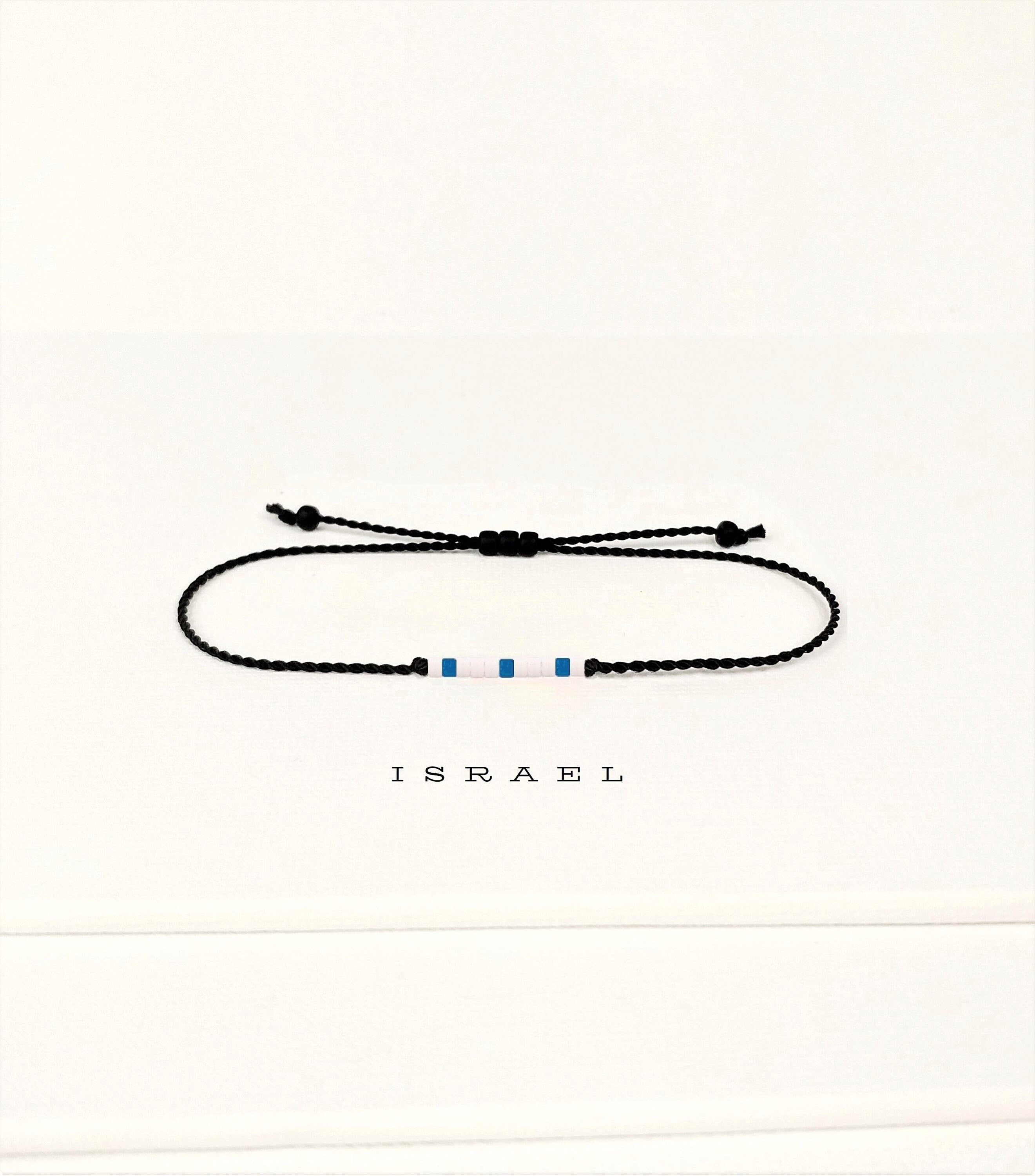 Israel flag bracelet black string, Flag of Israel jewelry, Exchange student, Motherland gift, Expat Emigre bracelet, Custom gift • BFA10