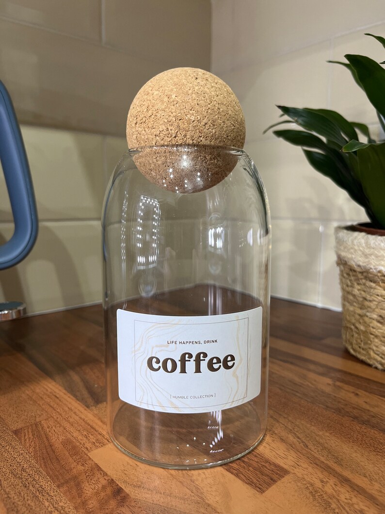 Set of 3 Cork Ball Glass Jars Tea Coffee Sugar Pantry Etsy