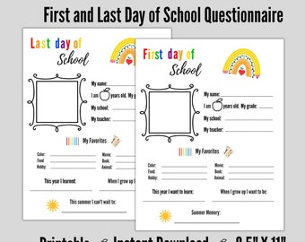 First and Last Day of School Printable, First day of School Questionnaire, Last Day of School Questionnaire, Back to School Questionnaire