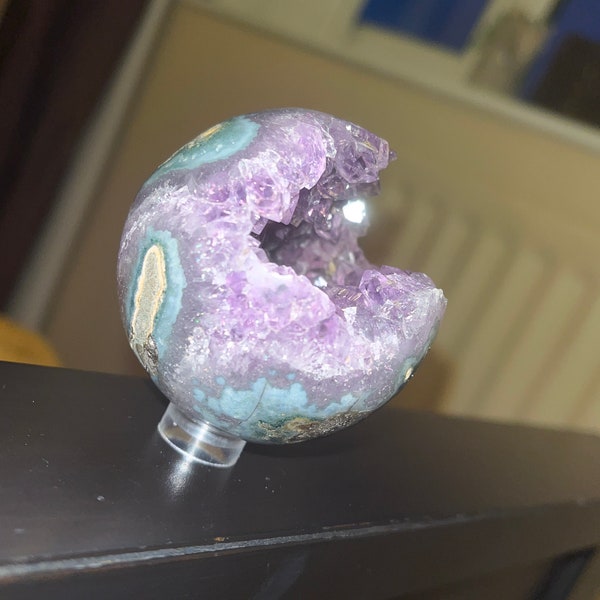 Amethyst and moss agate druzy sphere