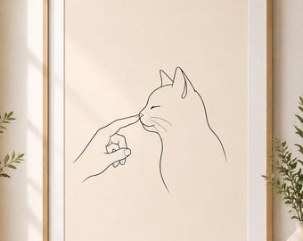 Minimalist Cat Nose Boop Line Art Print, Modern Pet Illustration (Digital Download)