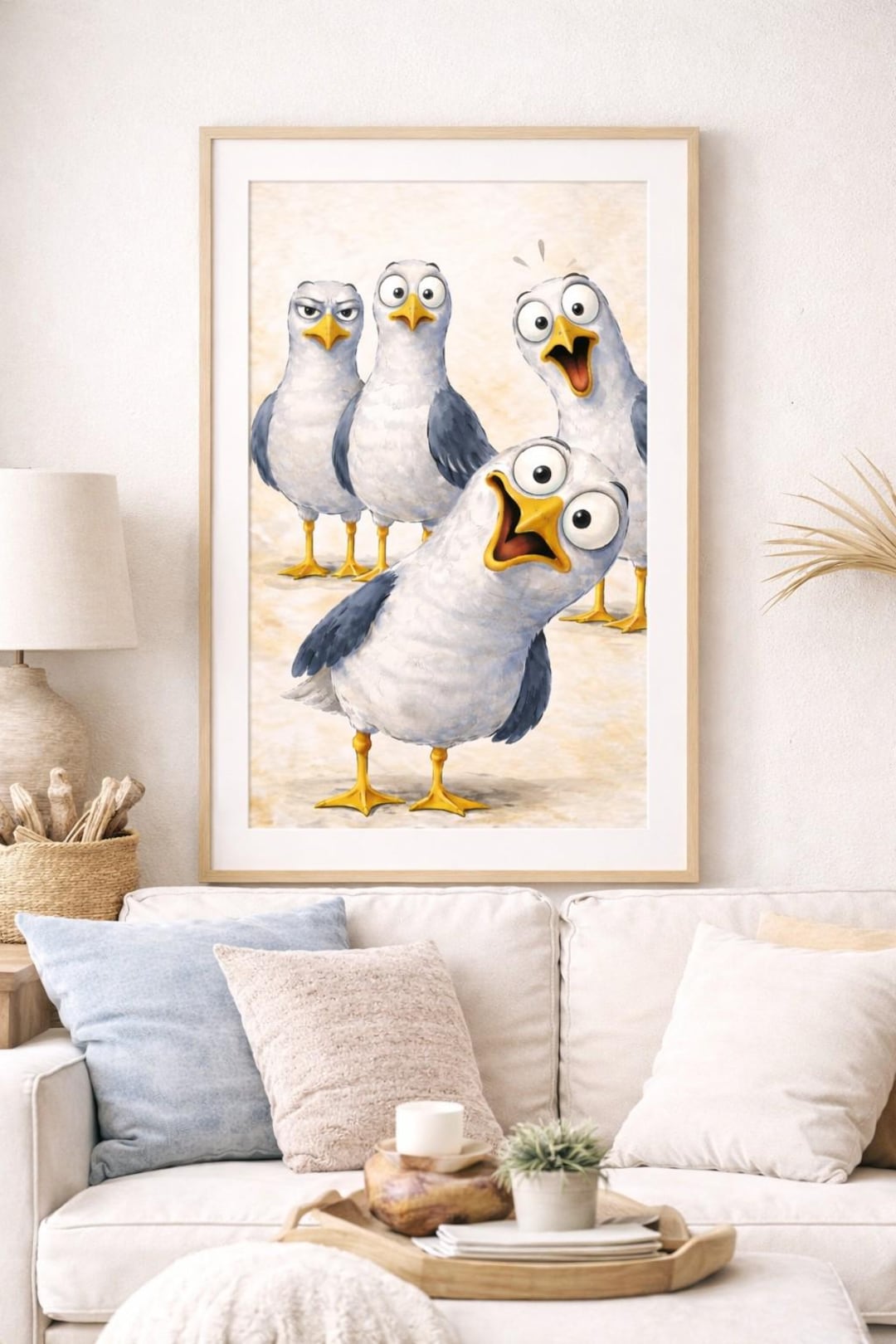 Funny Seagull Wall Art Print, Coastal Bird Decor, Beach House Wall Art ...