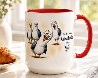 Funny Seagull Coffee Mug | Goofy Seaside Birds, Coastal Beach Lover Gift