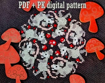Possum Parade Digital Cross-Stitch PDF Pattern Cute Cozy Cottagecore XStitch Forest Animals Mushrooms Toadstools