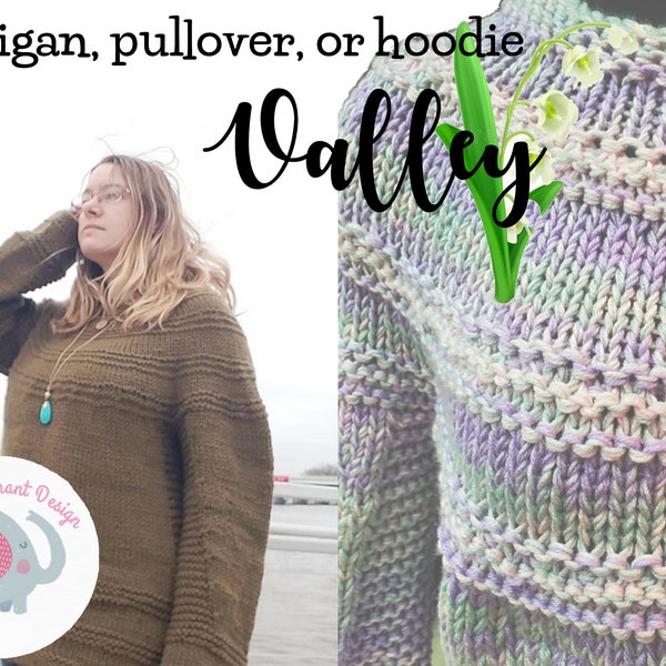 Valley Chunky - Custom Easy Beginner Knitting Pattern for Round Yoke Hoodie Cardigan or Pullover in Bulky DK Worsted Size Inclusive