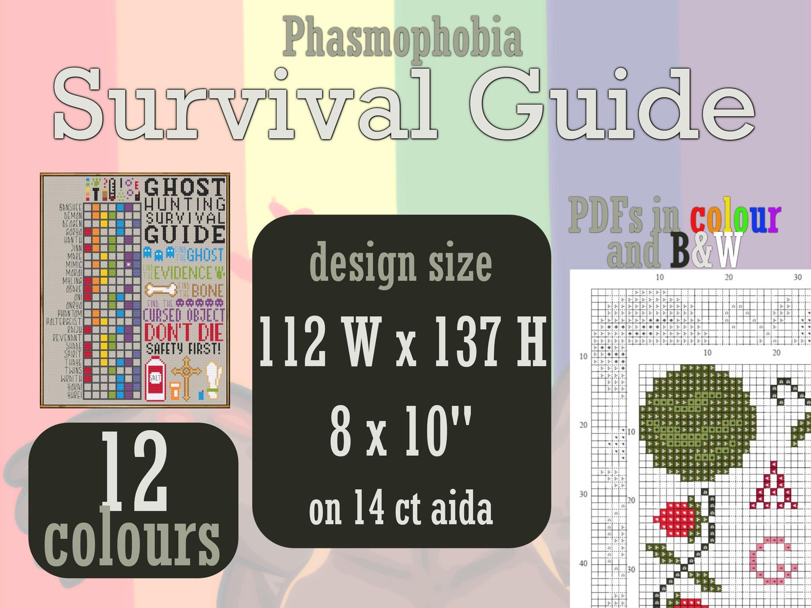 Phasmophobia Ghost Hunting Guide Evidence Chart Cross Stitch PDF