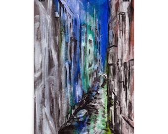 Landscape Impressionist Venice Night Wall Art Print. Seascape Venice art, Acrylic  Fine Art Print,Cityscape Wall Decor Art Print.