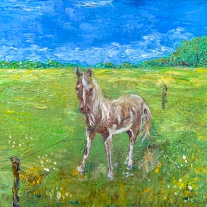 Original Brown Horse oil painting On canvas Impressions Horse Portrait Palette knife Impasto