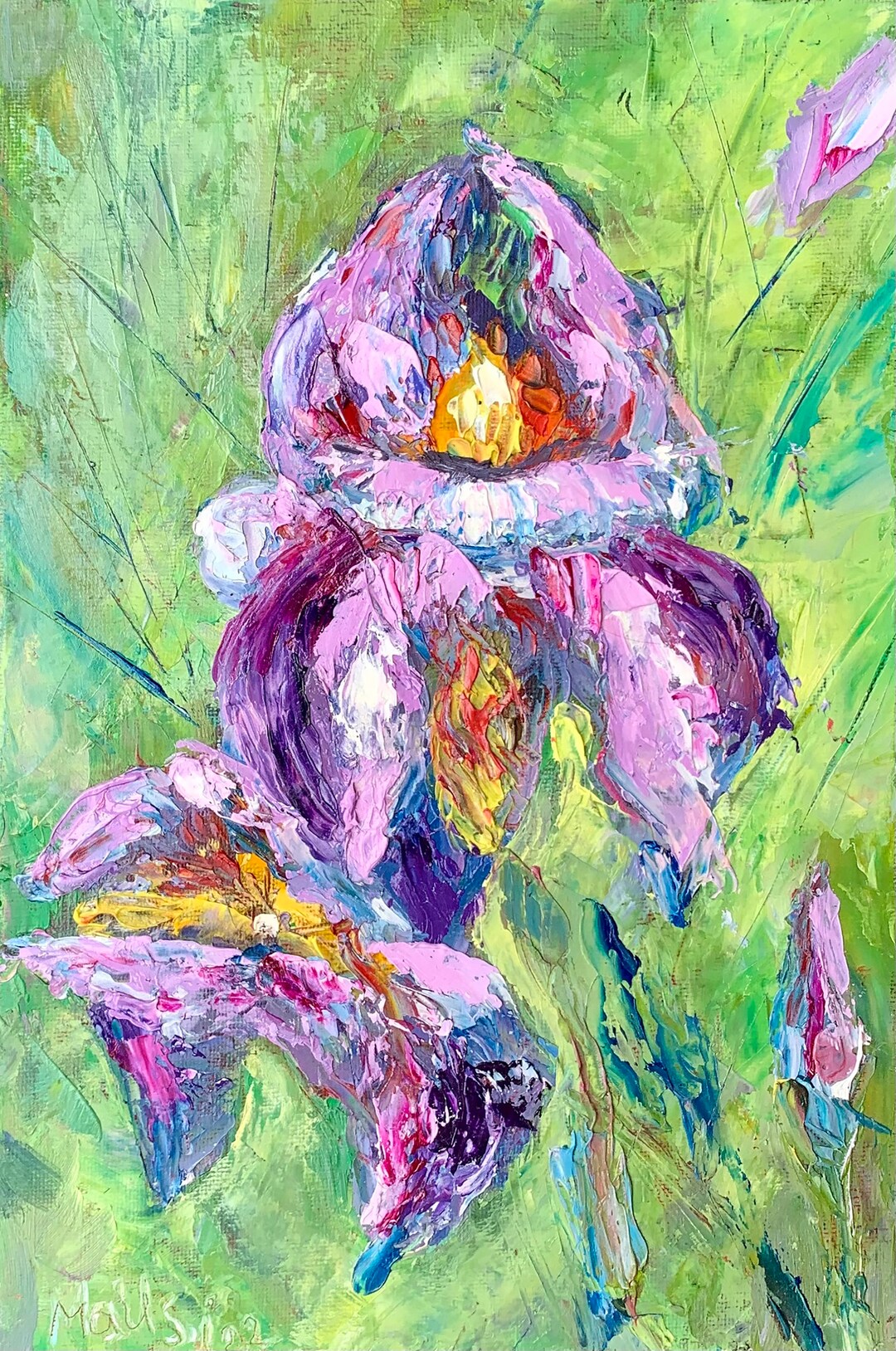 Original Violet Iris Oil Painting, Impasto Floral Canvas Art (8x12 ...