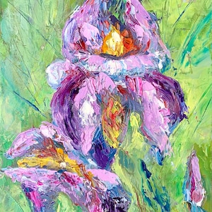 Oil Iris Painting,Iris on Canvas, Wall Art Iris, Flower Original Art, Floral Wall Art, abstract oil canvas, Wall Painting,  Room Wall Art