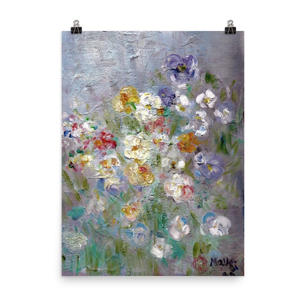 Abstrait Pale Flowers Wall ArtPrint Huile sur toile, Art de salon, Art impressionniste, Art de peinture d'impression, Art original floral