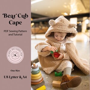 Déguisement cape ourson pour tout-petit PDF Patron de couture | Format Lettre US et A4 | Modèle numérique | Instructions de couture incluses | Taille unique