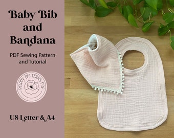 Baby Bib and Baby Bandana PDF Sewing Pattern |US Letter and A4 | Digital Pattern | Sewing Instructions Included